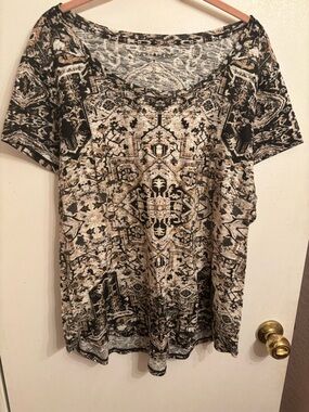 Lucky Brand Women’s XL  Multicolor Cap Sleeve Top Blouse Bohemian